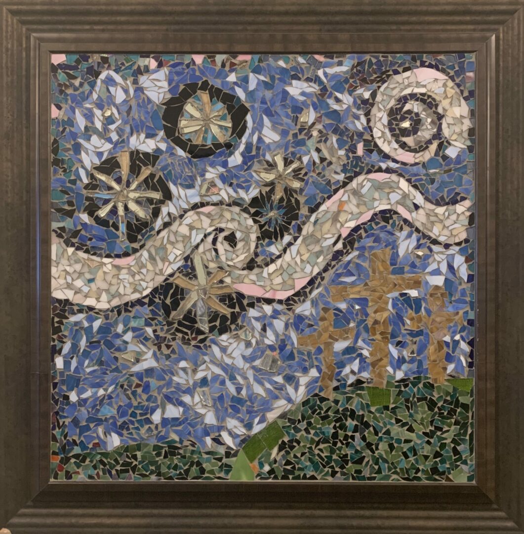 A stained glass version of Van Gogh's Starry Night.