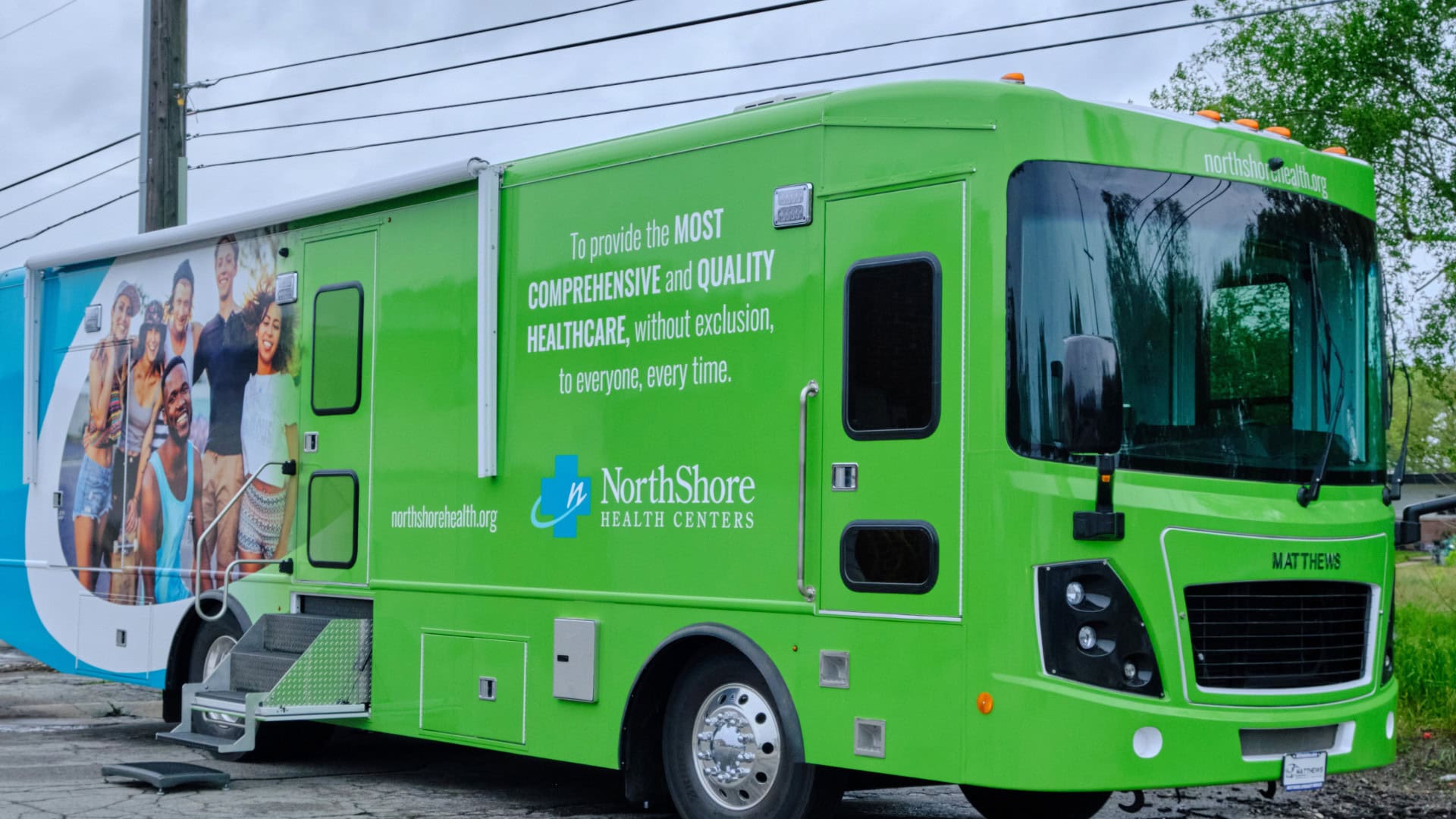 NorthShore mobile health clinic vehicle for community healthcare services.